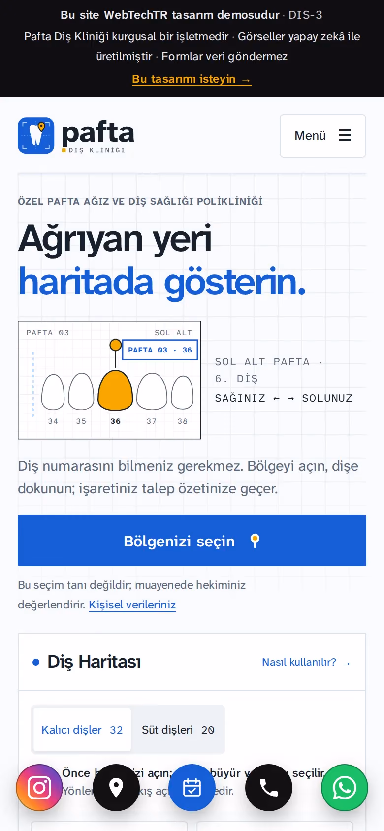 Pafta Diş Kliniği tasarımının telefon görünümü (Diş kliniği)
