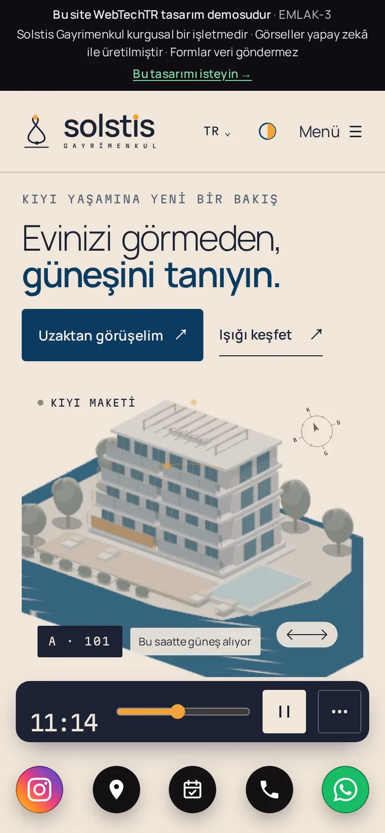 Solstis Gayrimenkul tasarımının telefon görünümü (Emlak)