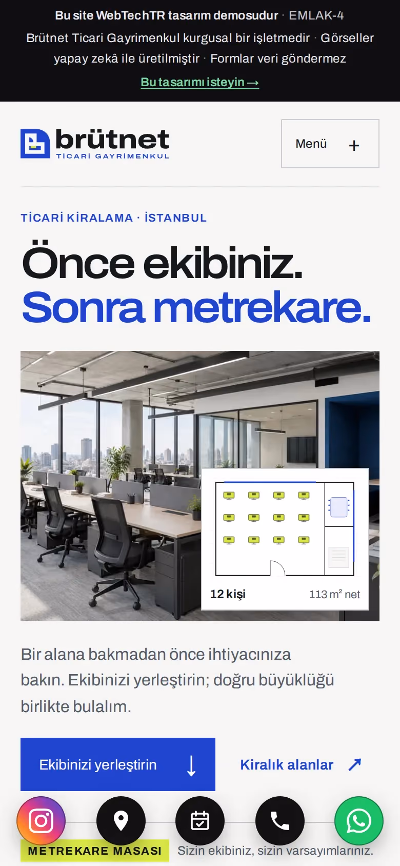 Brütnet Ticari Gayrimenkul tasarımının telefon görünümü (Emlak)