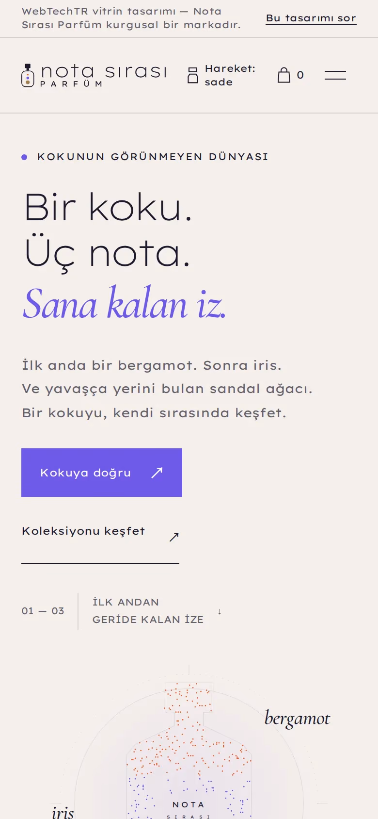 Nota Sırası Parfüm tasarımının telefon görünümü (E-ticaret)