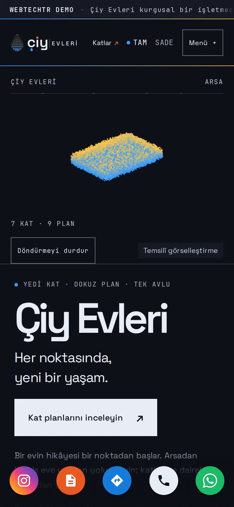 Çiy Evleri tasarımının telefon görünümü (İnşaat)