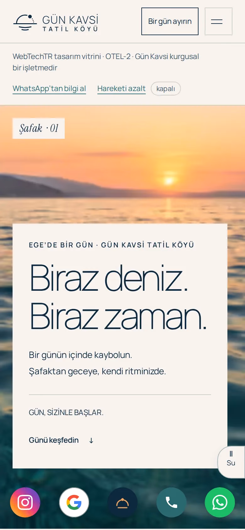 Gün Kavsi Tatil Köyü tasarımının telefon görünümü (Otel)