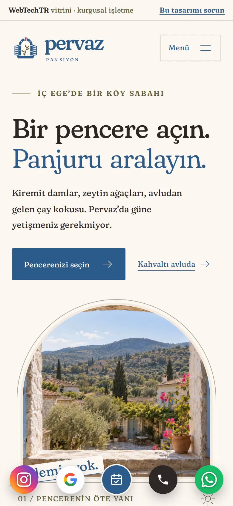 Pervaz Pansiyon tasarımının telefon görünümü (Otel)