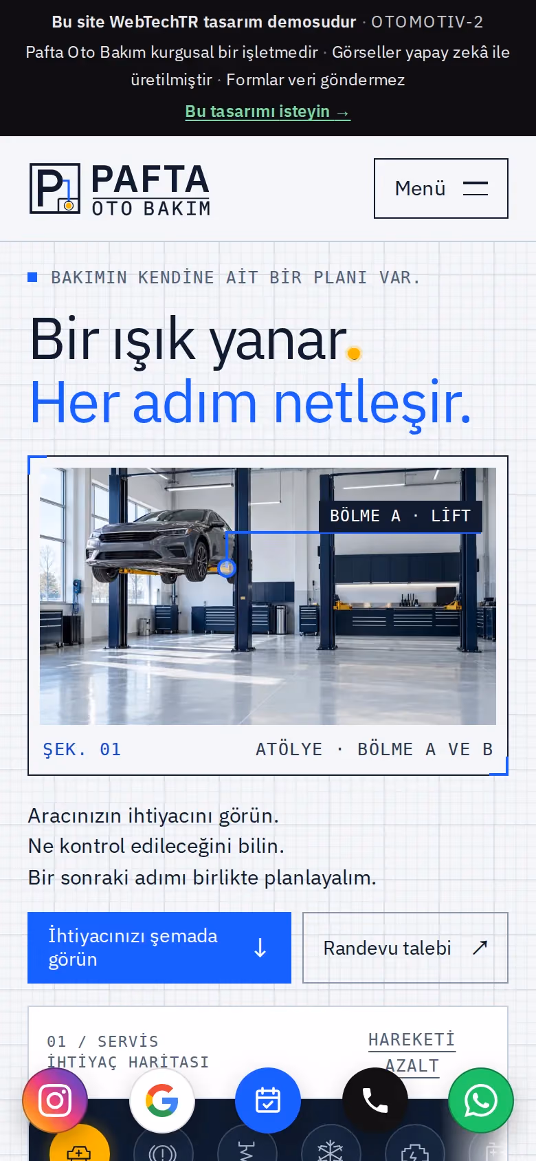 Pafta Oto Bakım tasarımının telefon görünümü (Otomotiv)