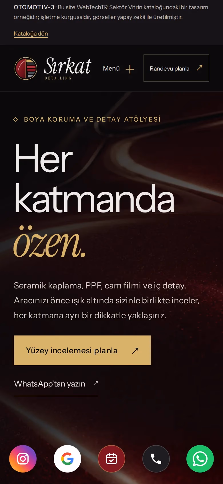 Sırkat Detailing tasarımının telefon görünümü (Otomotiv)