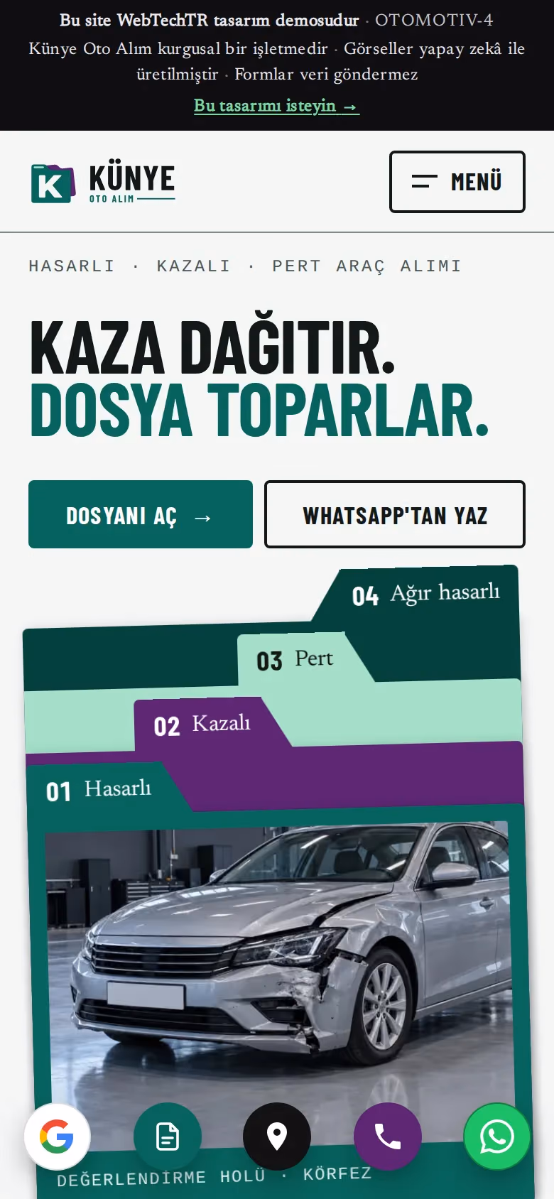 Künye Oto Alım tasarımının telefon görünümü (Otomotiv)