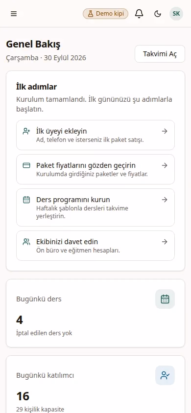 Genel bakış ekranı (demo verisiyle)