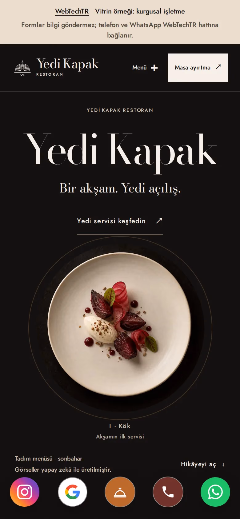 Yedi Kapak Restoran tasarımının telefon görünümü (Restoran)
