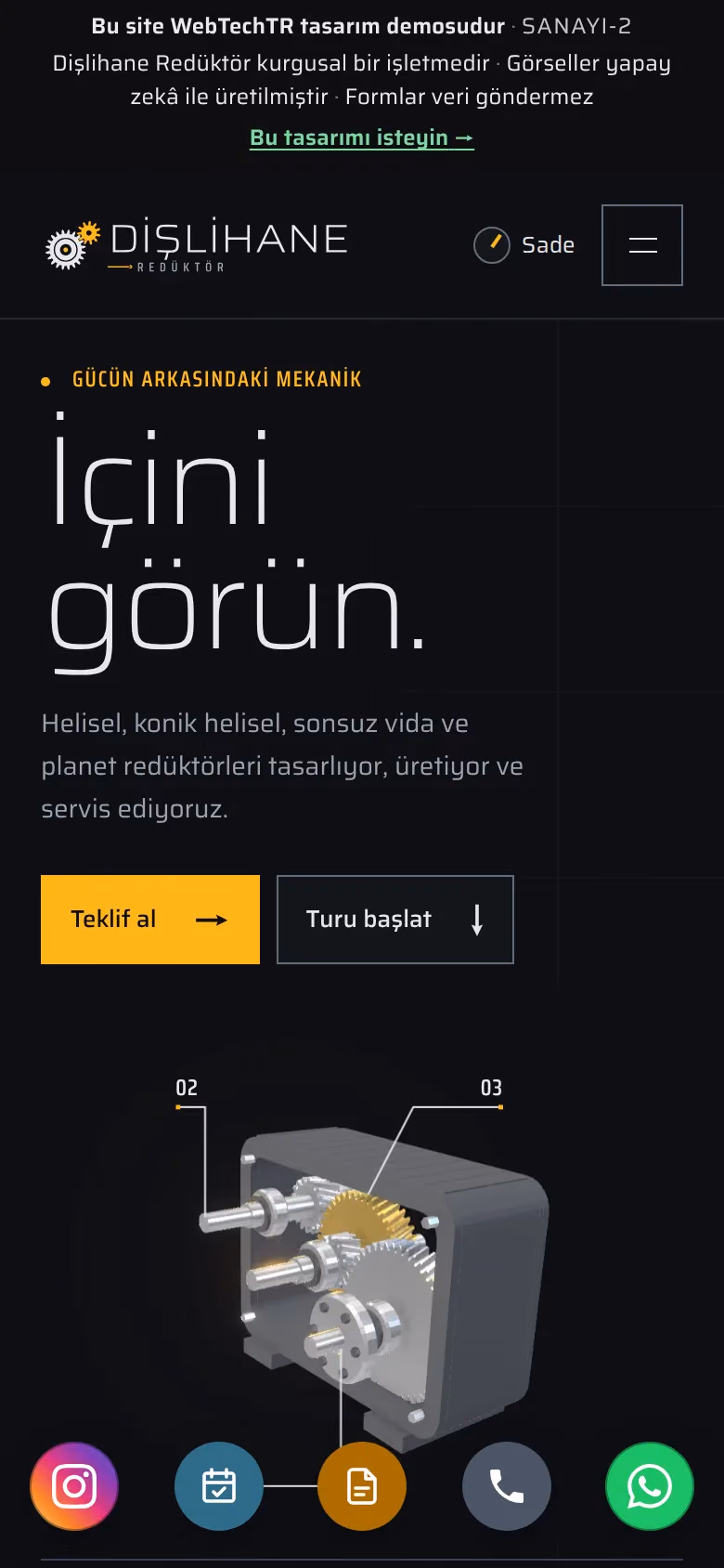 Dişlihane Redüktör tasarımının telefon görünümü (Sanayi)