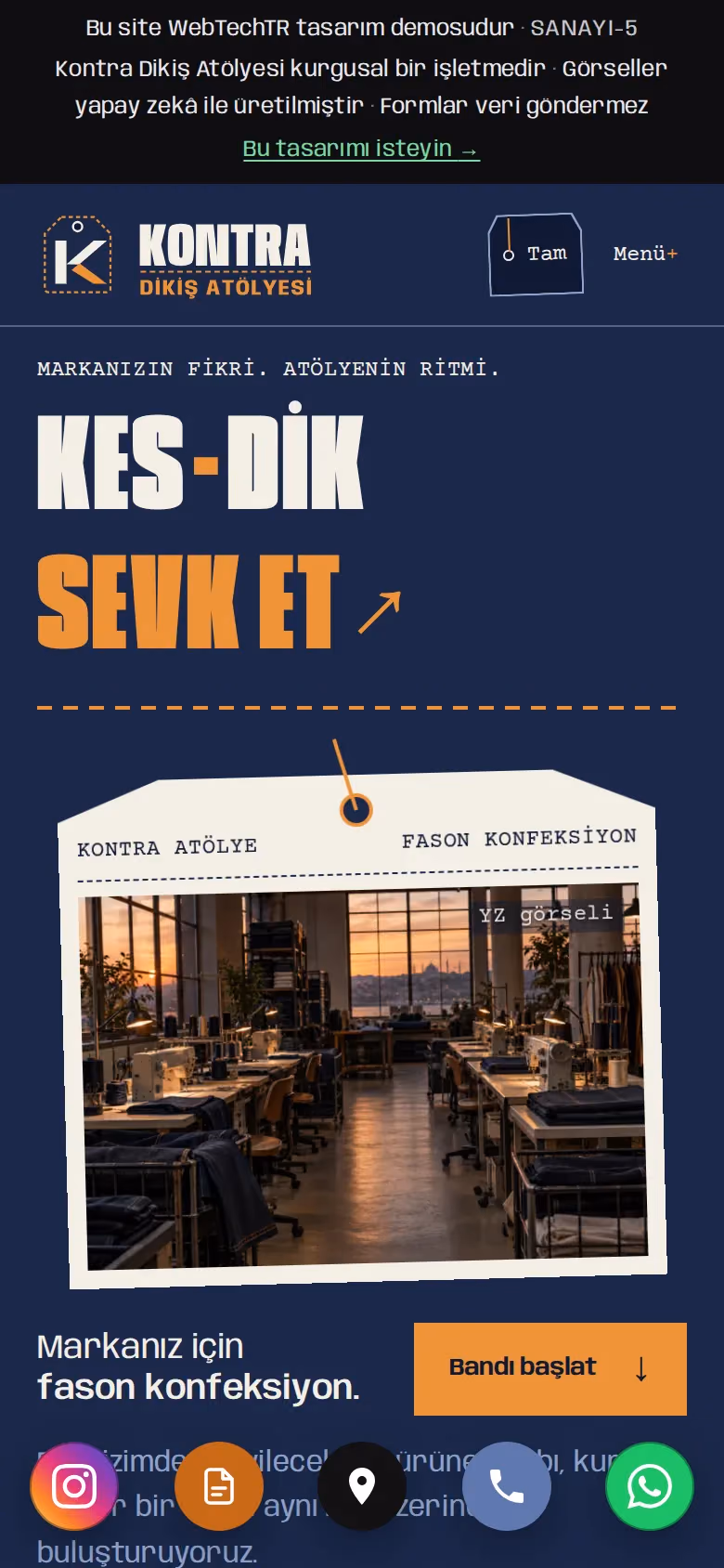 Kontra Dikiş Atölyesi tasarımının telefon görünümü (Sanayi)