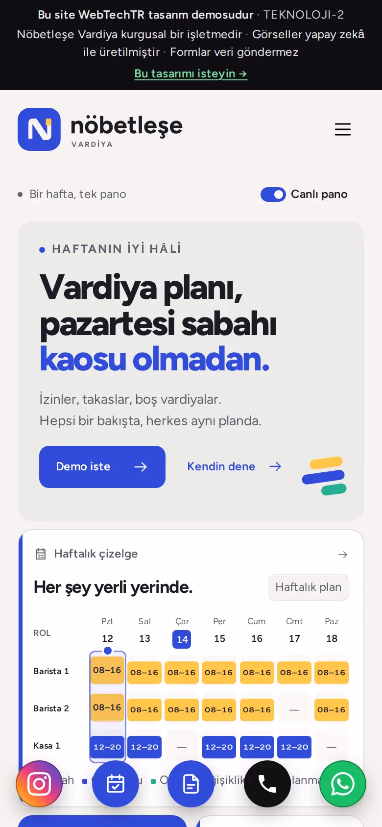 Nöbetleşe Vardiya tasarımının telefon görünümü (Teknoloji)