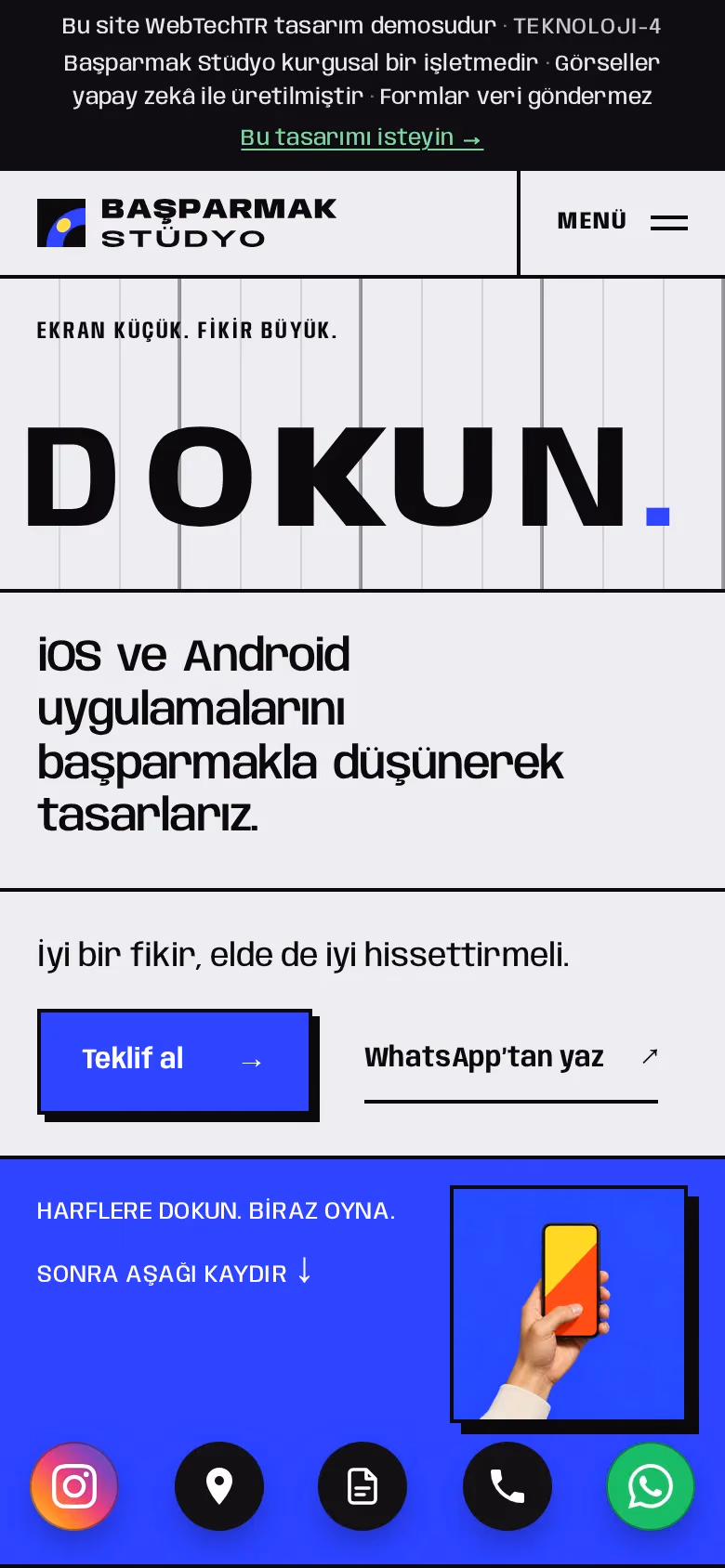 Başparmak Stüdyo tasarımının telefon görünümü (Teknoloji)