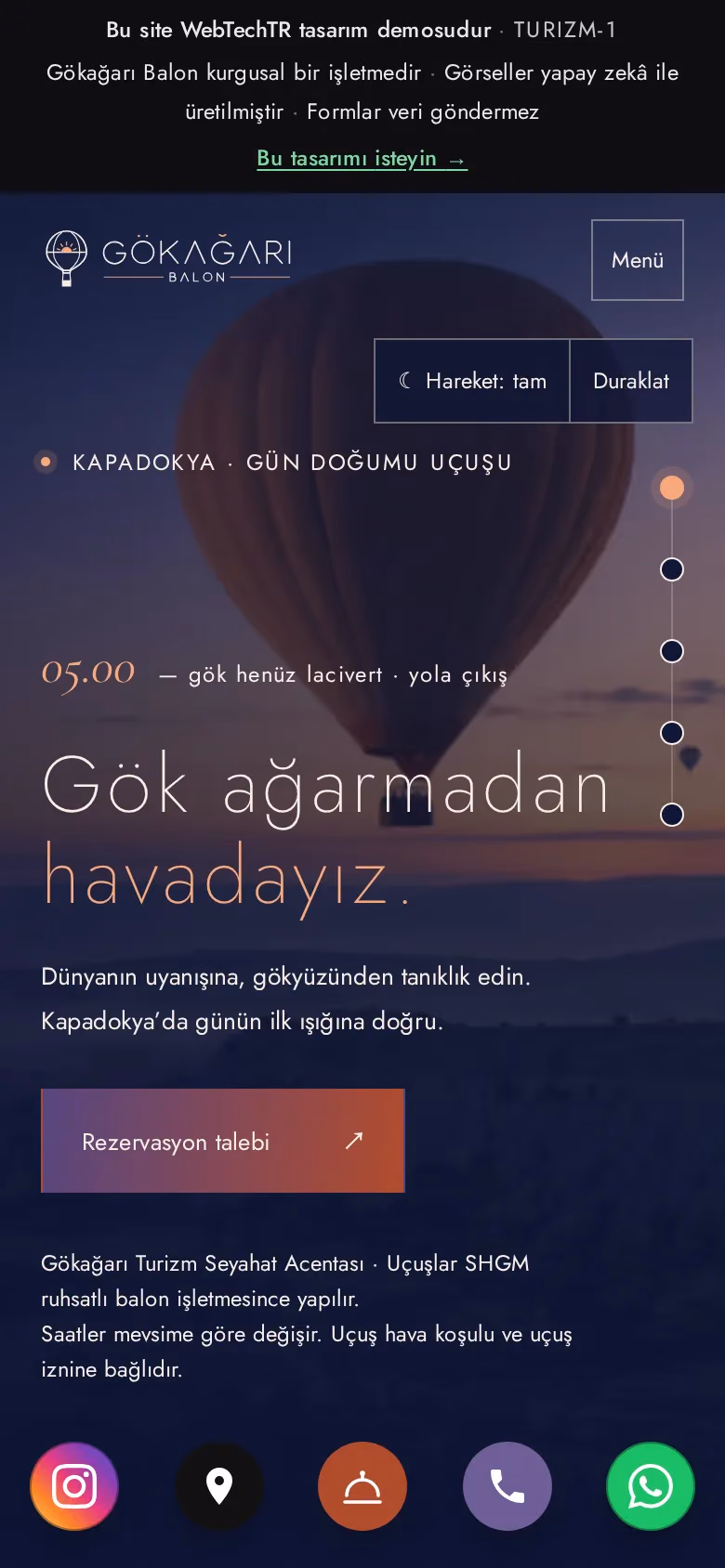 Gökağarı Balon tasarımının telefon görünümü (Turizm)