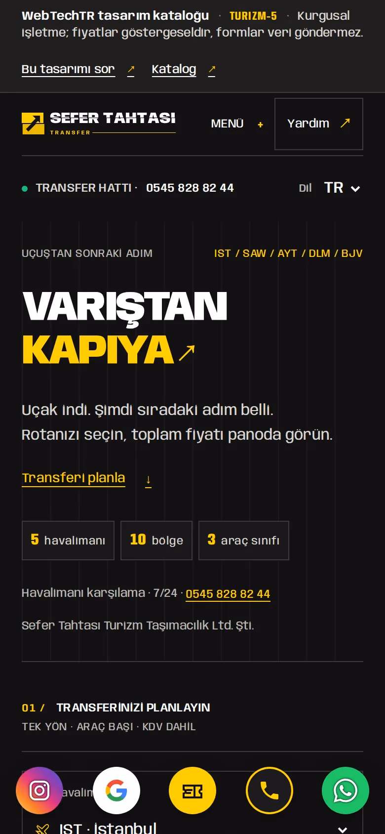 Sefer Tahtası Transfer tasarımının telefon görünümü (Turizm)